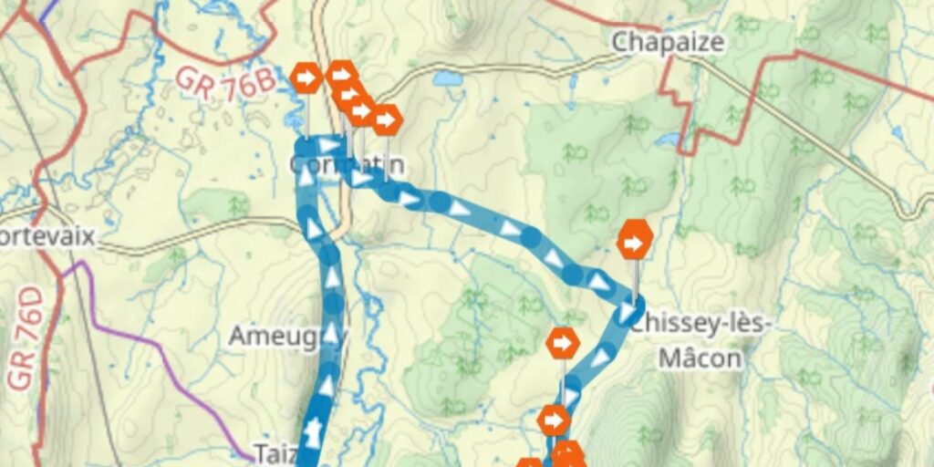 Itinéraire vélo géolocalisé au départ de Cluny sur la Voie Verte